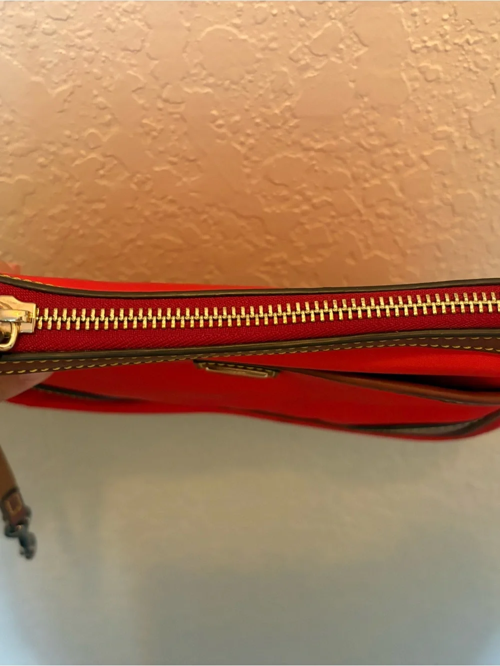 Dooney & Bourke Nylon Red Crossbody with Brown Leather Trim Adjustable Straps - Picture 9 of 15